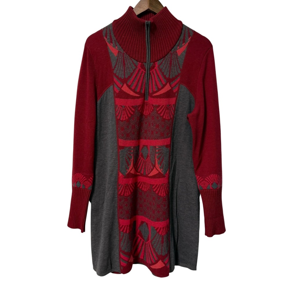 Title Nine Sweater Dress Women XL Red Merino Wool Quarter Zip Outdoor Athleisure